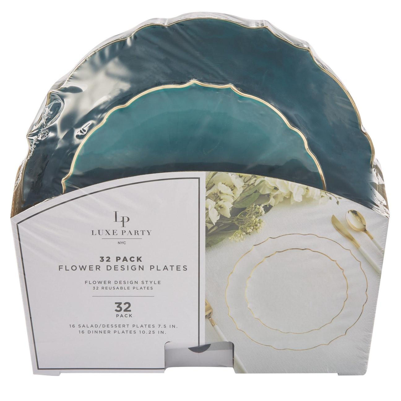 Teal Frosted Plate and Gold Plastic Plates Set - 32 Pack