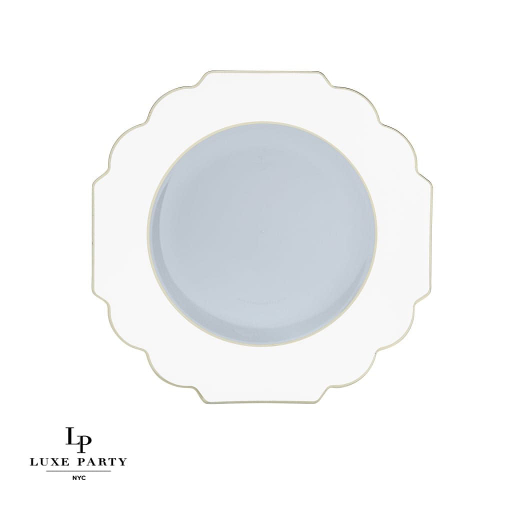 Scalloped Clear Base White - Gold Plastic App Plates - 10 Pack