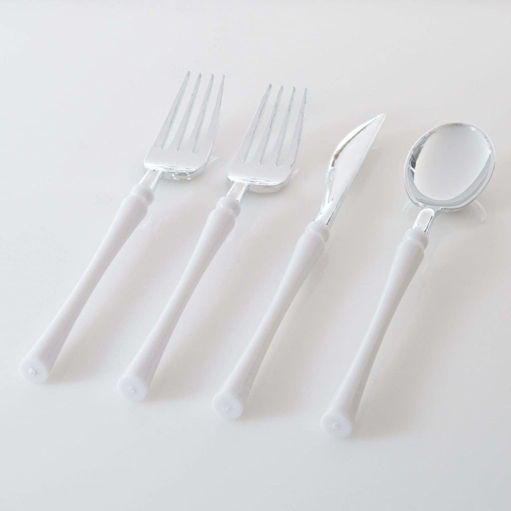 Neo Classic White - Silver Plastic Cutlery Set - 32 Pieces