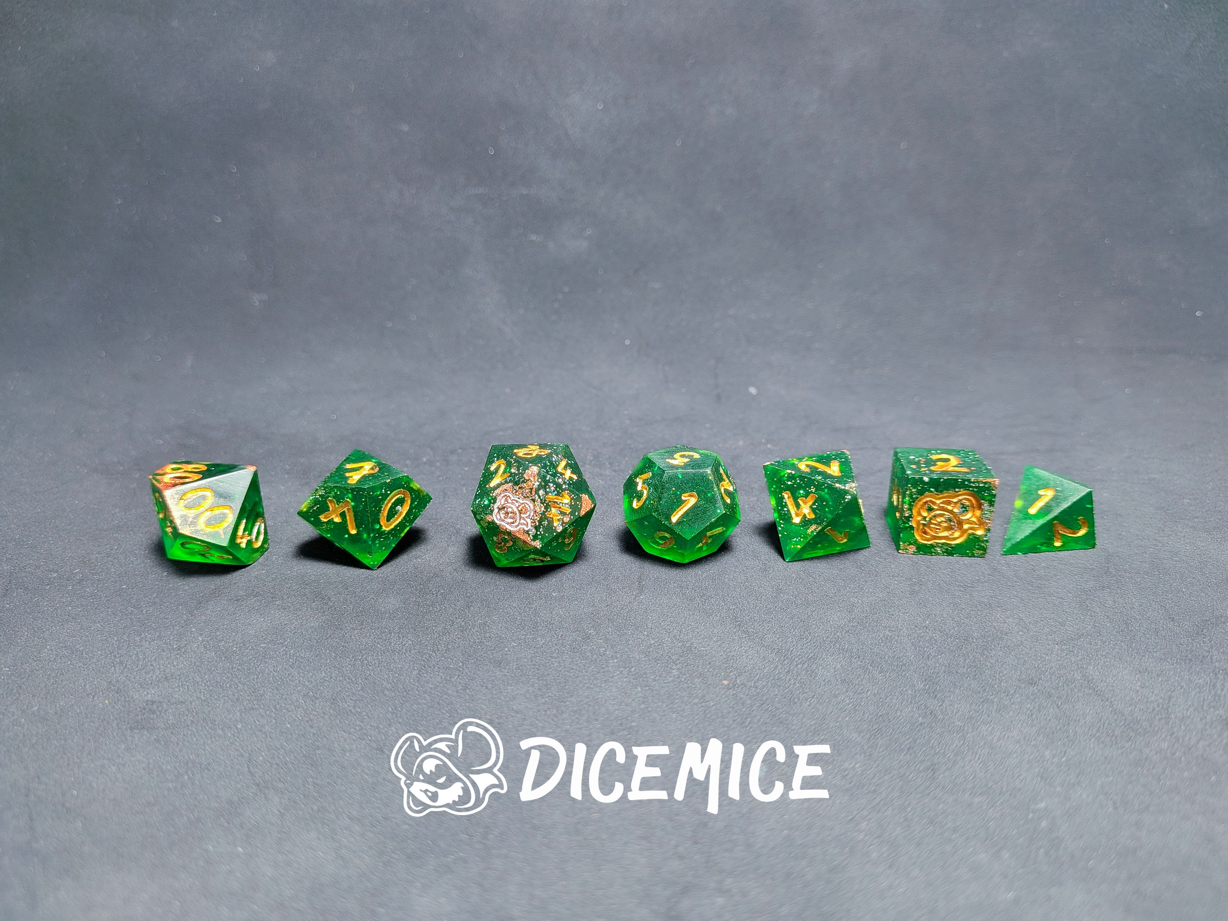 Buried Emerald – DiceMice Handmade Dice Set