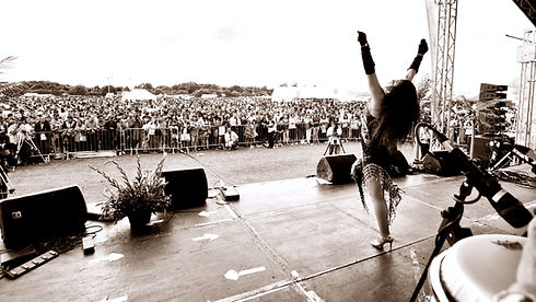 Tropicalia Brazilian band performing on stage at Goan festival