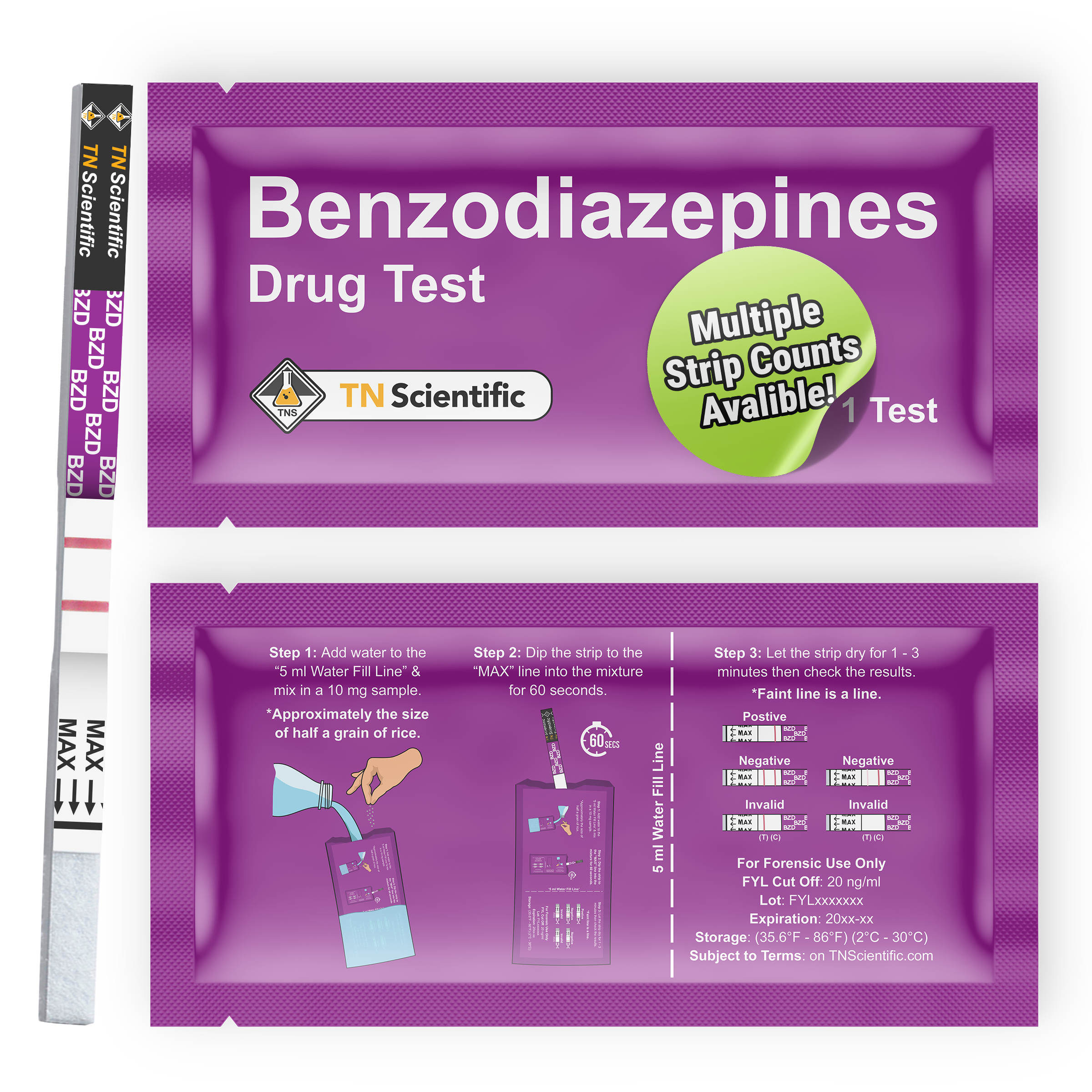 TN Scientific | BZD, BZO, Benzos Drug Test Strips | Choose Your Quantity