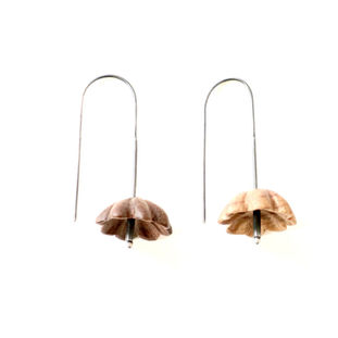 Earrings, Wood, Silver, Flower, Nature, hand carved, art
