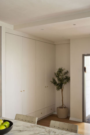 Neutral-toned modern interior with a potted plant.