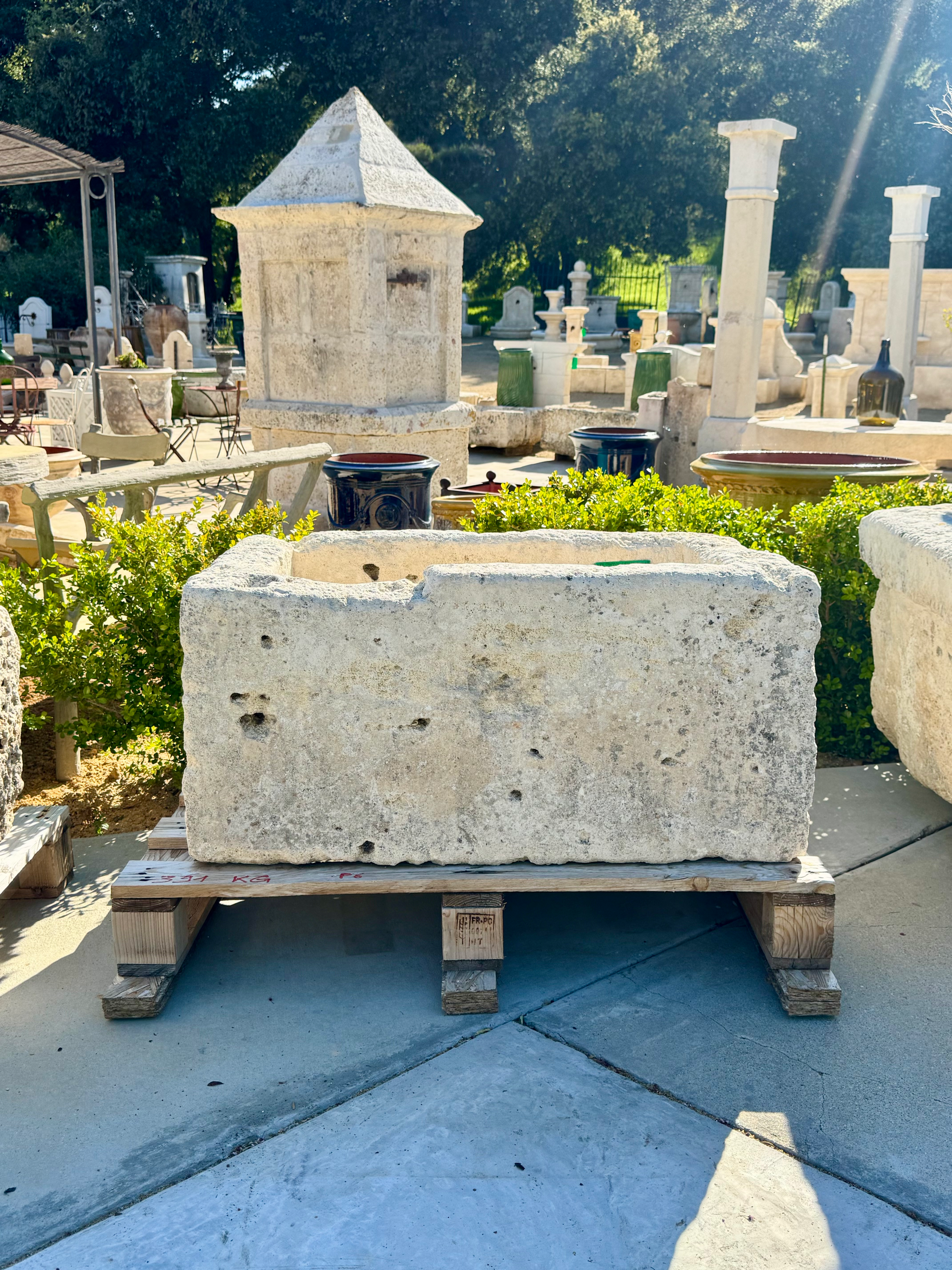 Limestone trough Antique French front view