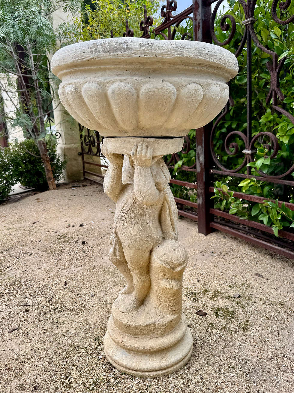 Thumbnail: French Garden cast Limestone cherub hoding Birdbath