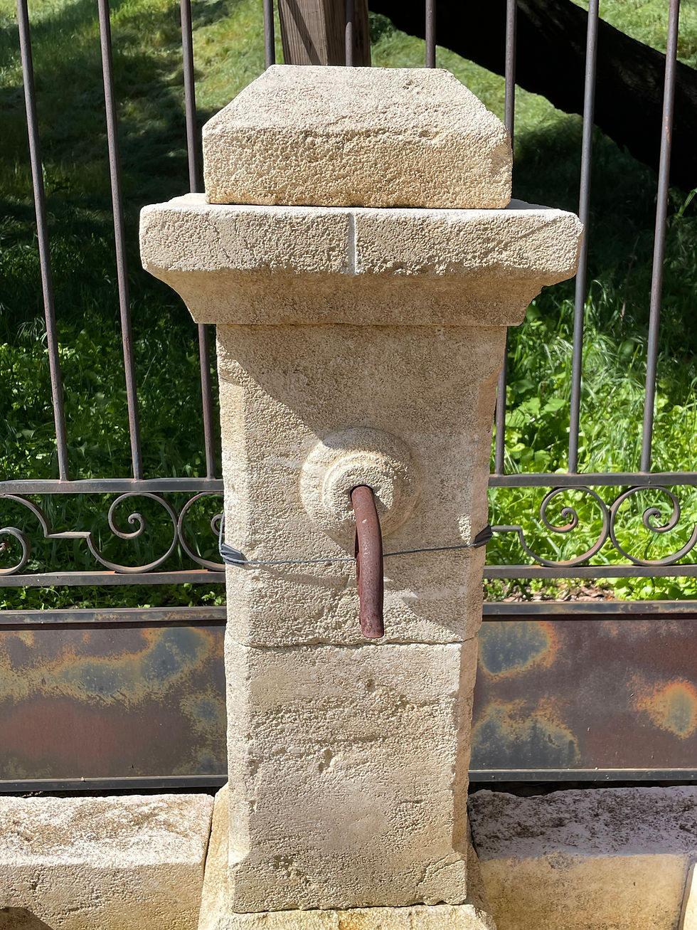 Thumbnail: Limestone Fountain from Provence in the South of France.   Hand carved and hand patinaed limestone fountain close view