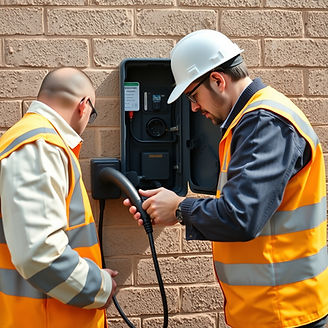 Ingeniero eléctrico instalando un punto de carga para vehículo eléctrico bajo RETIE
