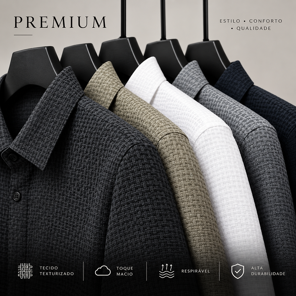 Textured knit polo shirts in various colors on hangers.