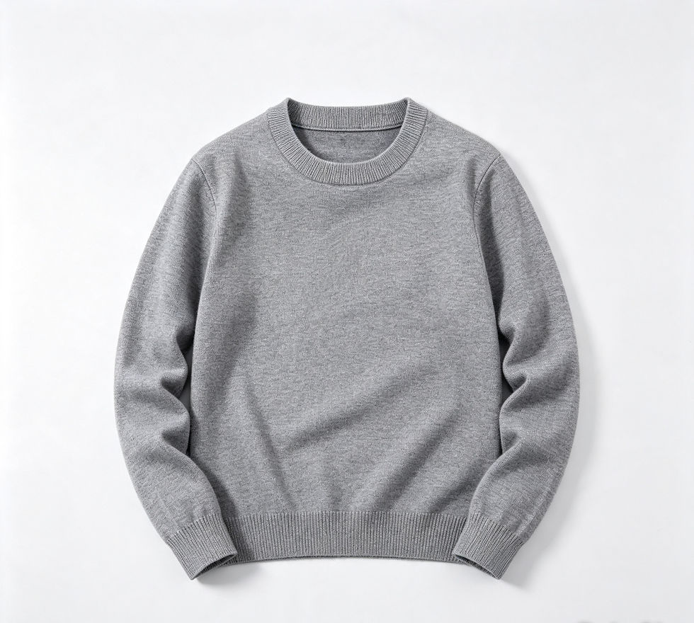 Men's grey casual crew neck sweater with ribbed cuffs