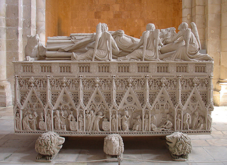 Detail of stone tomb of D. Pedro I in Alcobaca Monastery, Portugal