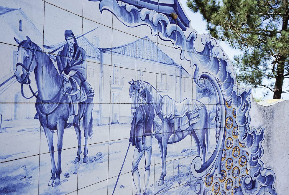 traditional hand painted tiles depicting a farmer in Coto - Caldas da Rainha - Silver Coast Portugal