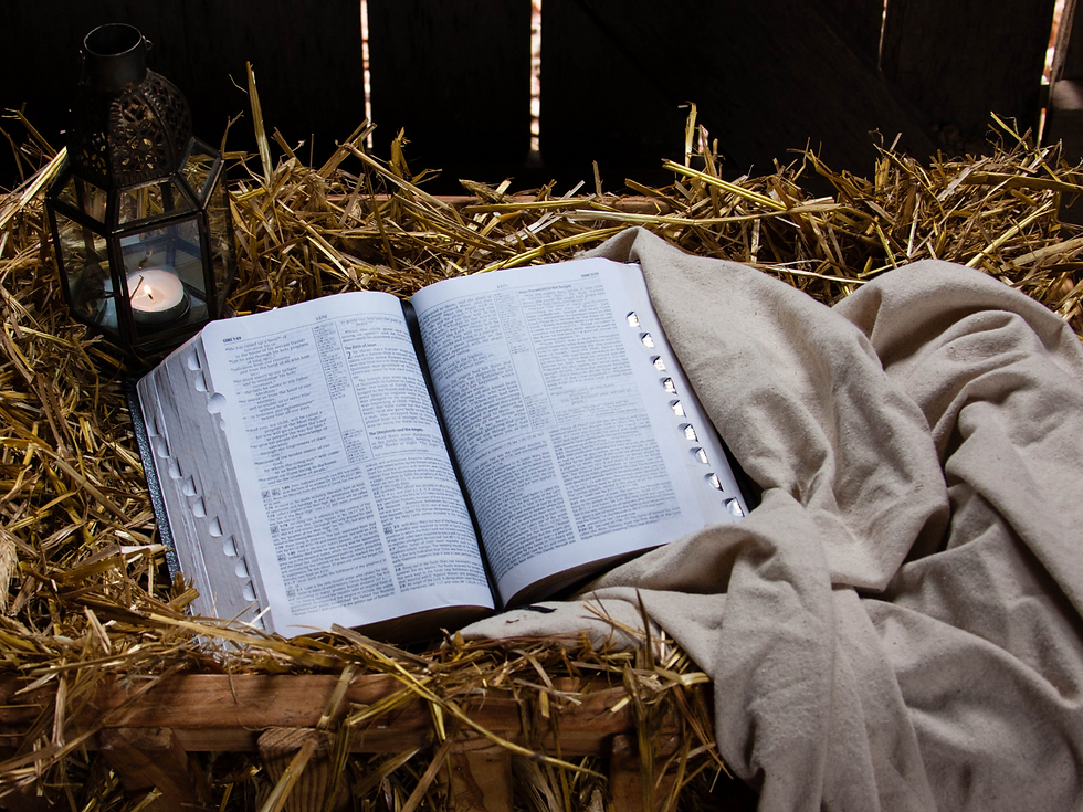 Scriptures in a manger