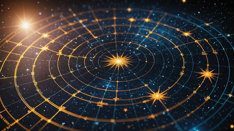 Close-up of a star map illustrating planetary movements