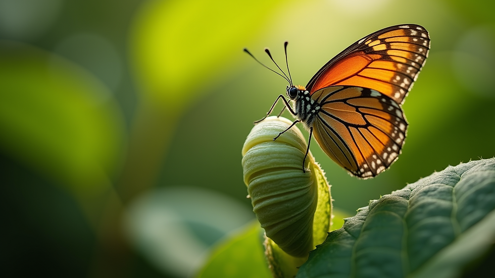 Close-up view of a butterfly emerging from its cocoon