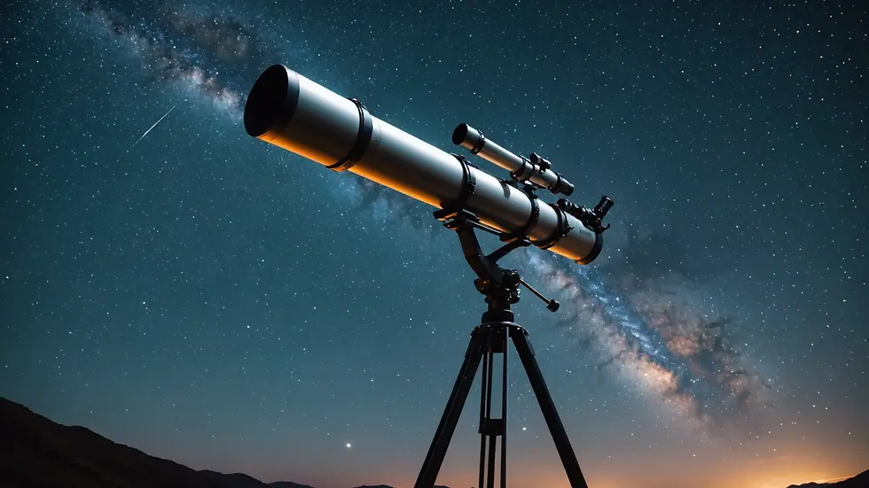 Eye-level view of a telescope pointed up at a starry sky