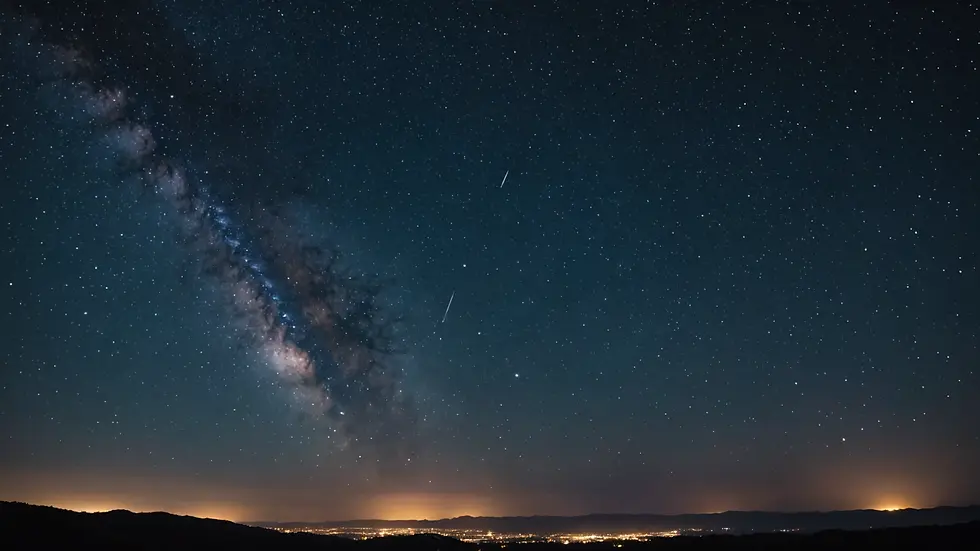 Wide view of a dark sky with stars twinkling