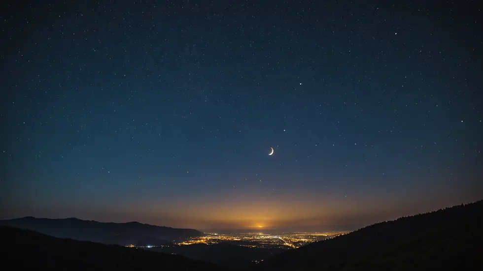 Wide angle view of a starry sky during a lunar eclipse