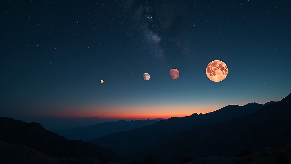 Eye-level view of a planetary alignment in the night sky