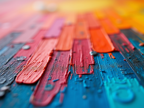 Close-up view of colorful paint strokes on canvas