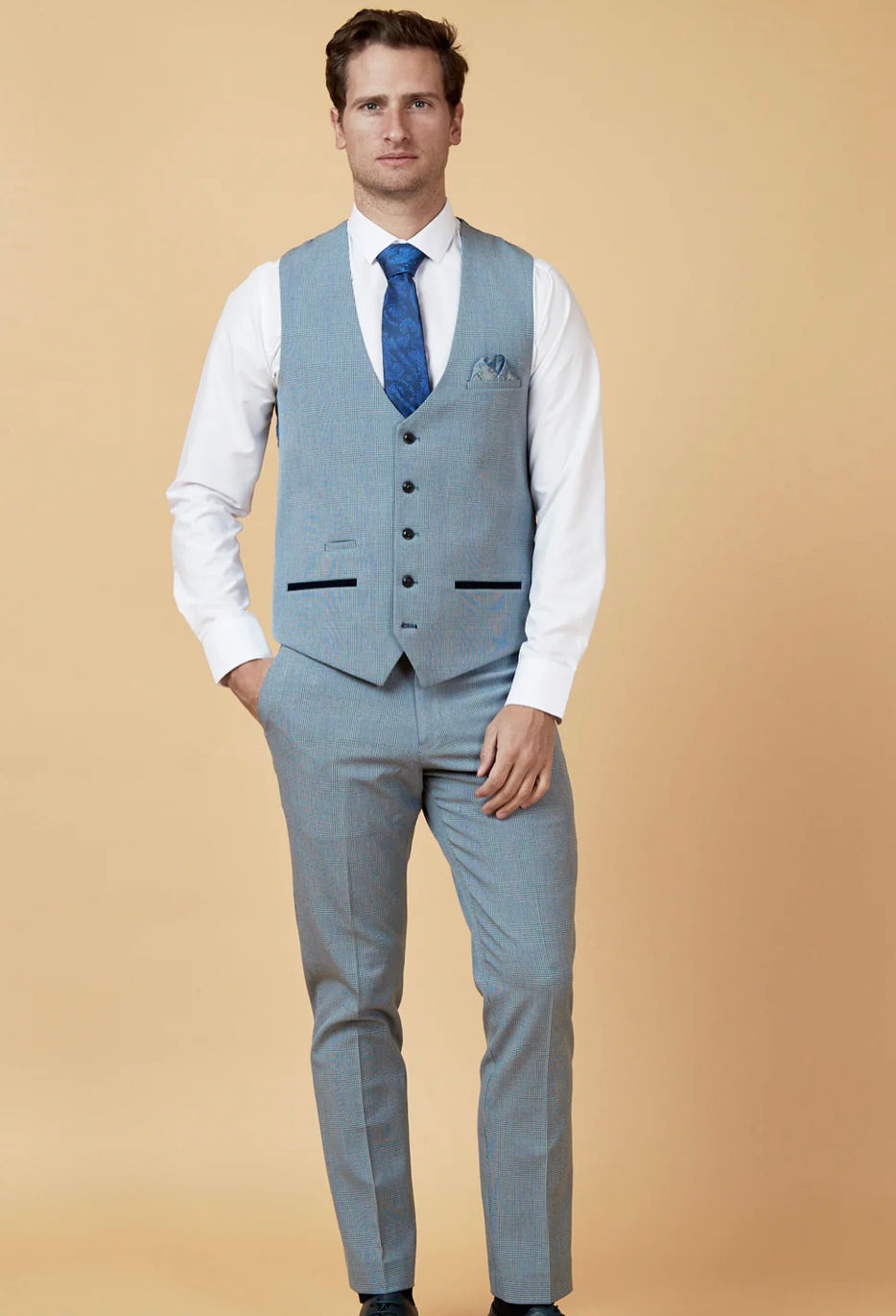 Thumbnail: BROMLEY - SKY BLUE VHECK THREE PIECE SUIT (MARC DARCY)