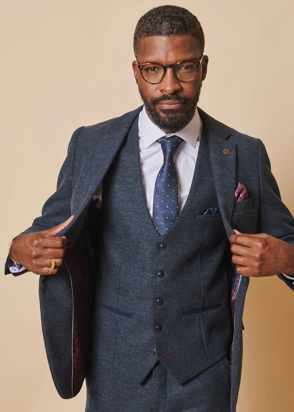 Thumbnail: MARLOW -BLUE TWEED THREE PIECE SUIT (MARC DARCY)