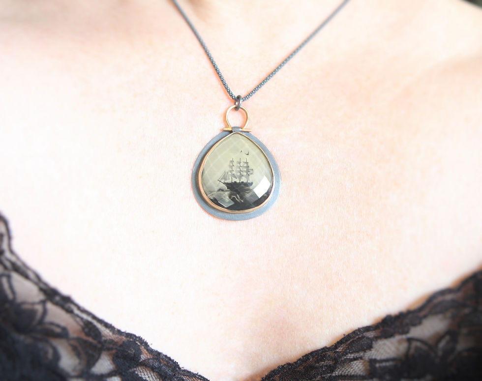 Thumbnail: 14K Gold and Oxidized Silver w/ Collodion Image Exposed Onto Faceted Quartz