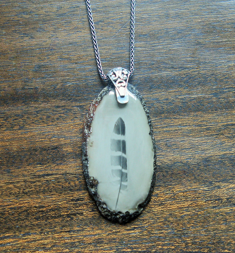 Thumbnail: Collodion Feather Image Captured In Camera Onto Agate Stone w/Sterling Silver