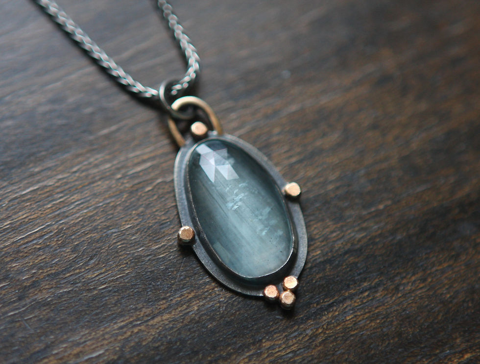 Thumbnail: Rose-cut Aquamarine Set In Sterling Silver and 14K Gold w/Silver Chain