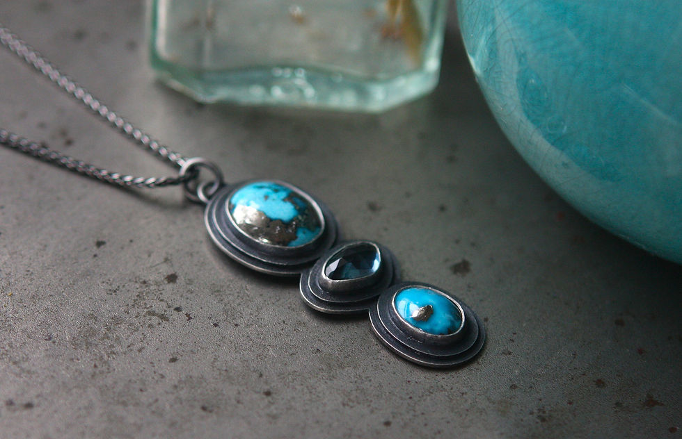 Thumbnail: Turquoise and London Blue Topaz Set In Layered Sterling Silver w/Silver Chain