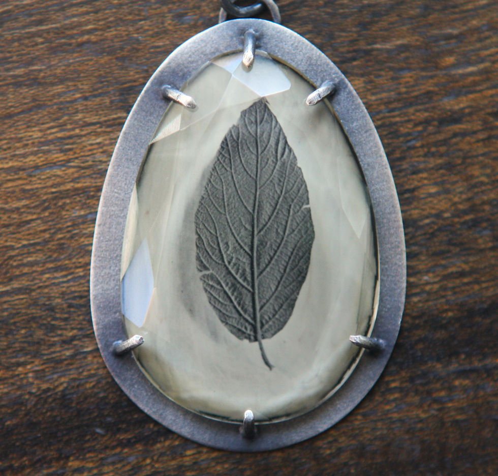 Thumbnail: Leaf Collodion Image Captured onto Underside of Quartz Crystal, Set In Silver