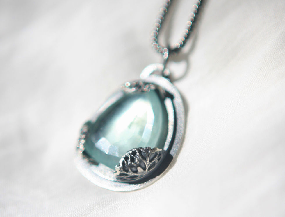 Thumbnail: Dreamy Aquamarine and Sterling Silver Filigree Setting w/ Silver Chain