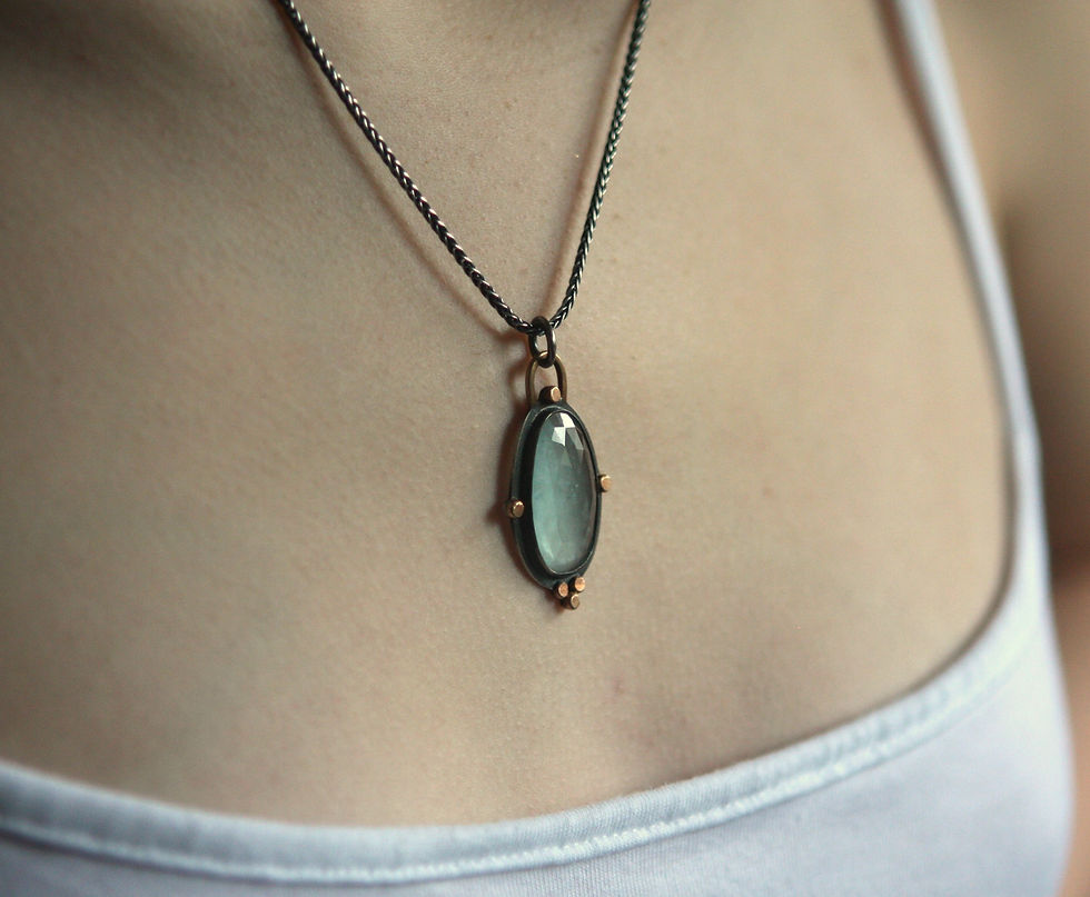 Thumbnail: Rose-cut Aquamarine Set In Sterling Silver and 14K Gold w/Silver Chain