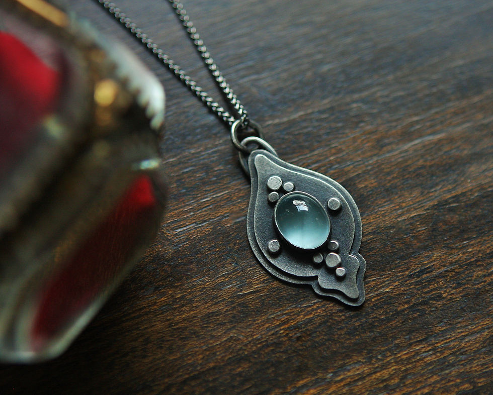 Thumbnail: Amazing Chatoyant Aqamarine Set in Layered Sterling Silver w/Silver Wheat Chain