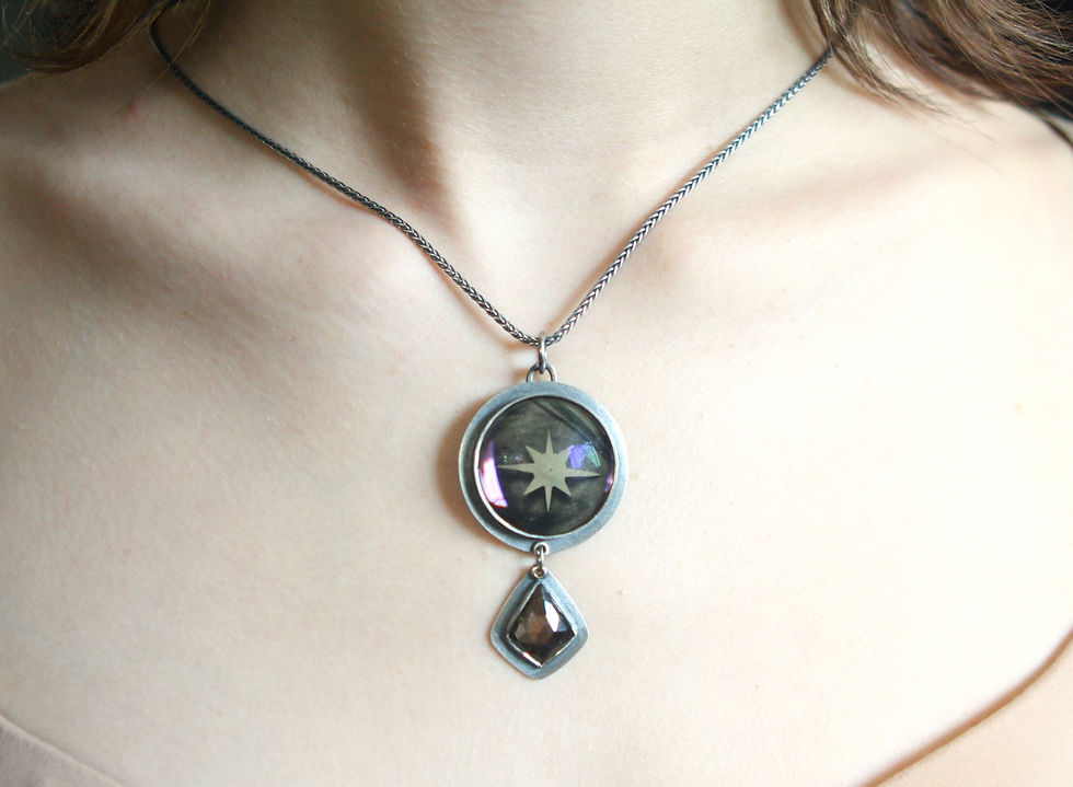 Thumbnail: Starburst Collodion Image on Iridescent lens w/Golden Sapphire Set In Silver