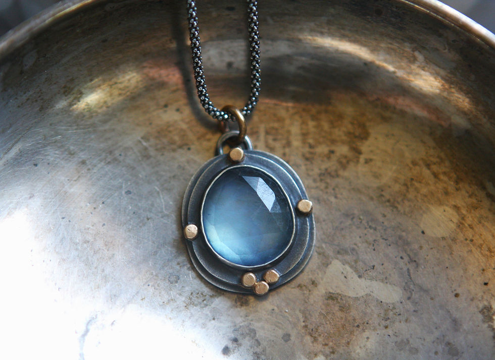 Thumbnail: Lovely Rose-cut Aquamarine Set In Layered Sterling Silver & 14K Gold w/ Chain