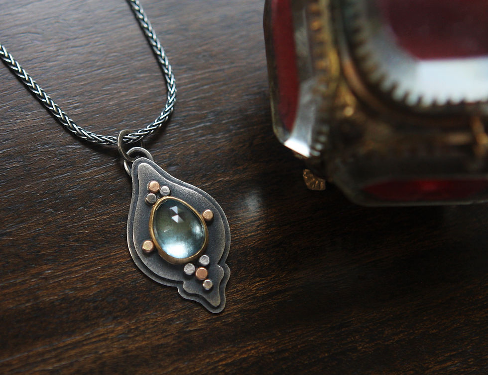 Thumbnail: Gorgeous Ocean Blue Rose-cut Topaz Set In 18K & 14K Gold and Layered Silver