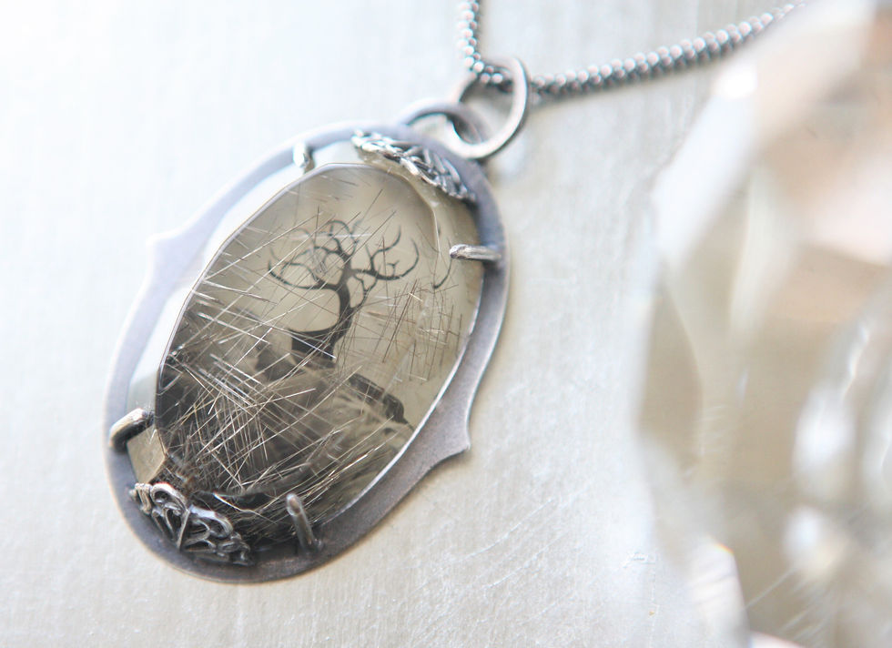 Thumbnail: RESERVED for J...!! Tree Collodion Image On Rutilated Clear Quartz Set In Silver
