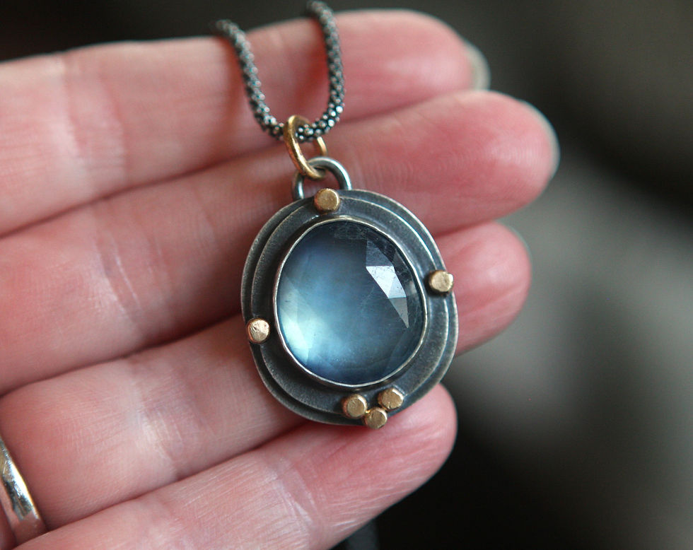 Thumbnail: Lovely Rose-cut Aquamarine Set In Layered Sterling Silver & 14K Gold w/ Chain