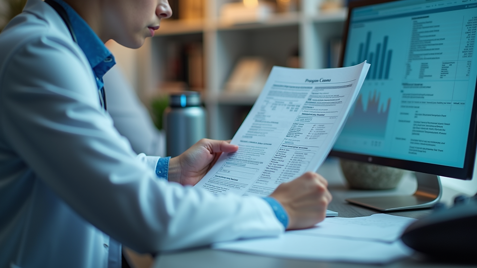 Eye-level view of a healthcare professional analyzing claims data