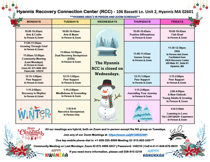 Hyannis RCC Winter 2025-26 Calendar