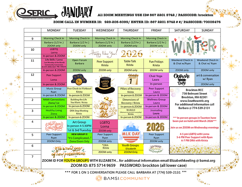 Brockton RCC January 2026 Calendar