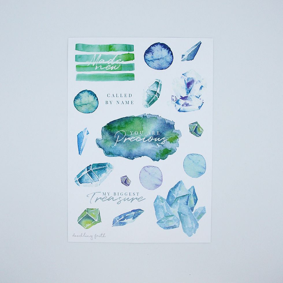 Thumbnail: Precious to God Bible journaling stickers Blue Watercolour Gems | Doodling Faith