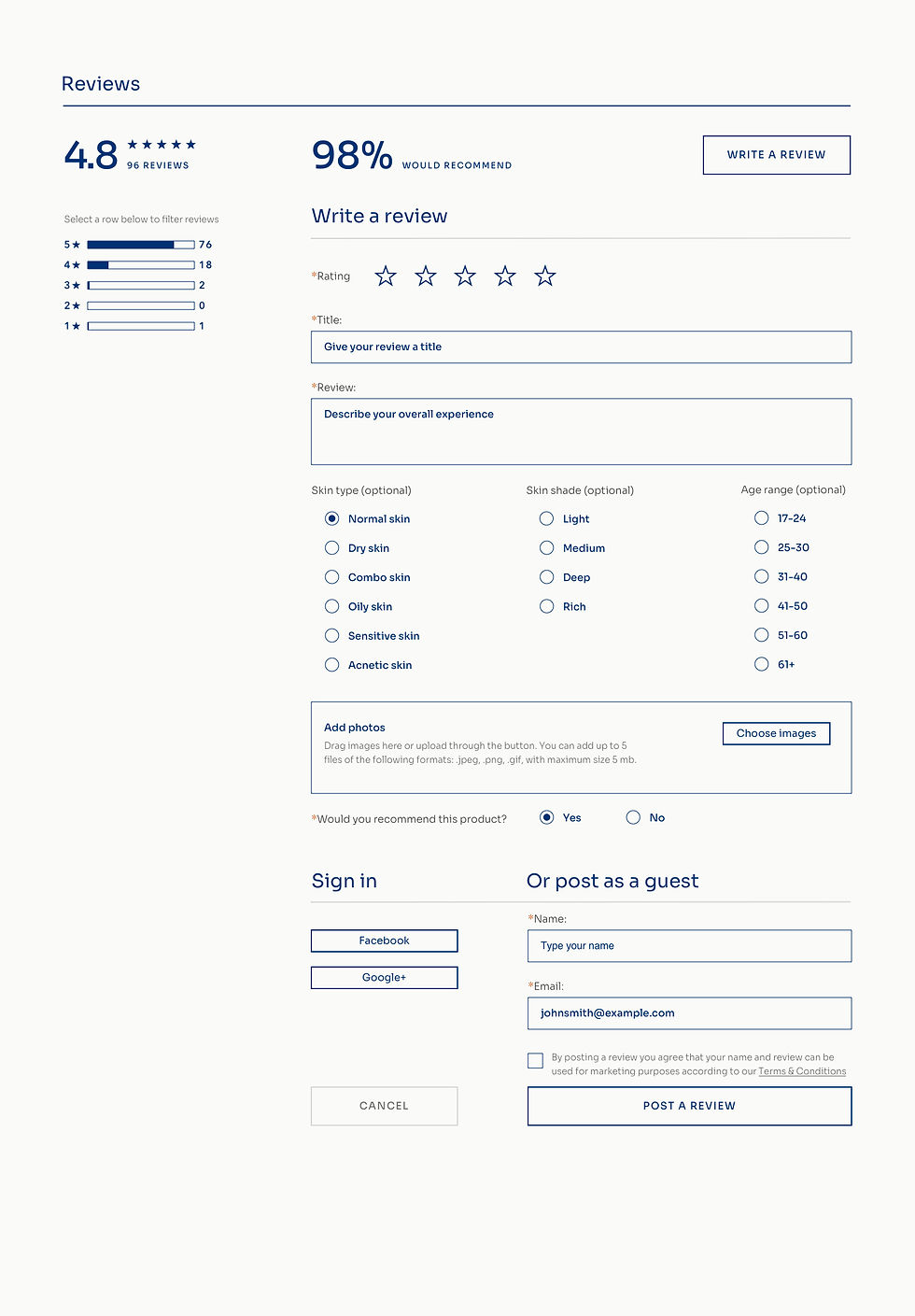 Submission form UI design for Online Beauty Shop