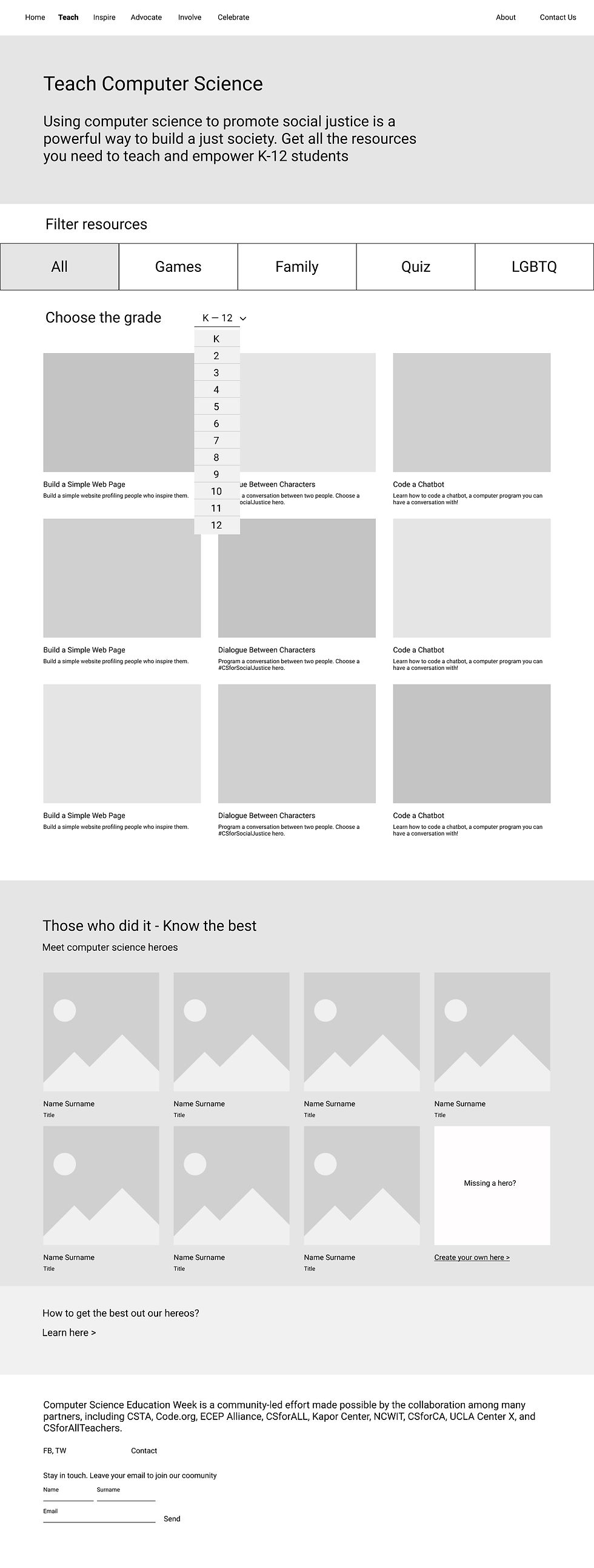 Teach page wireframe