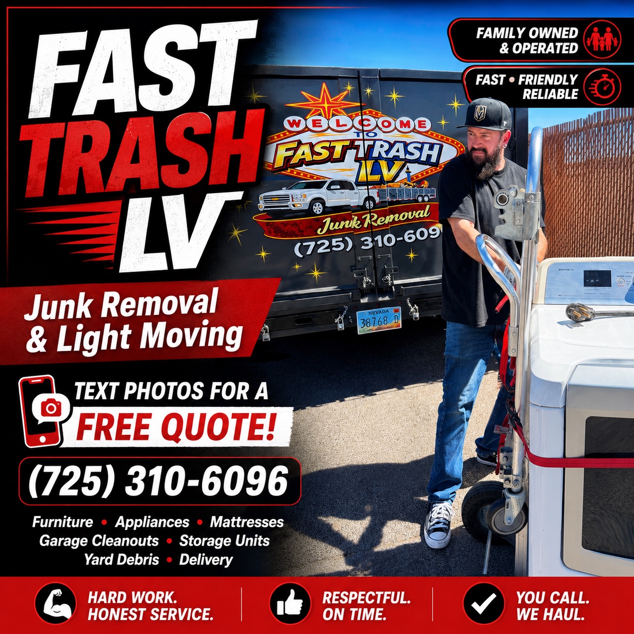 Fast Trash LV junk removal crew and trailer in Las Vegas