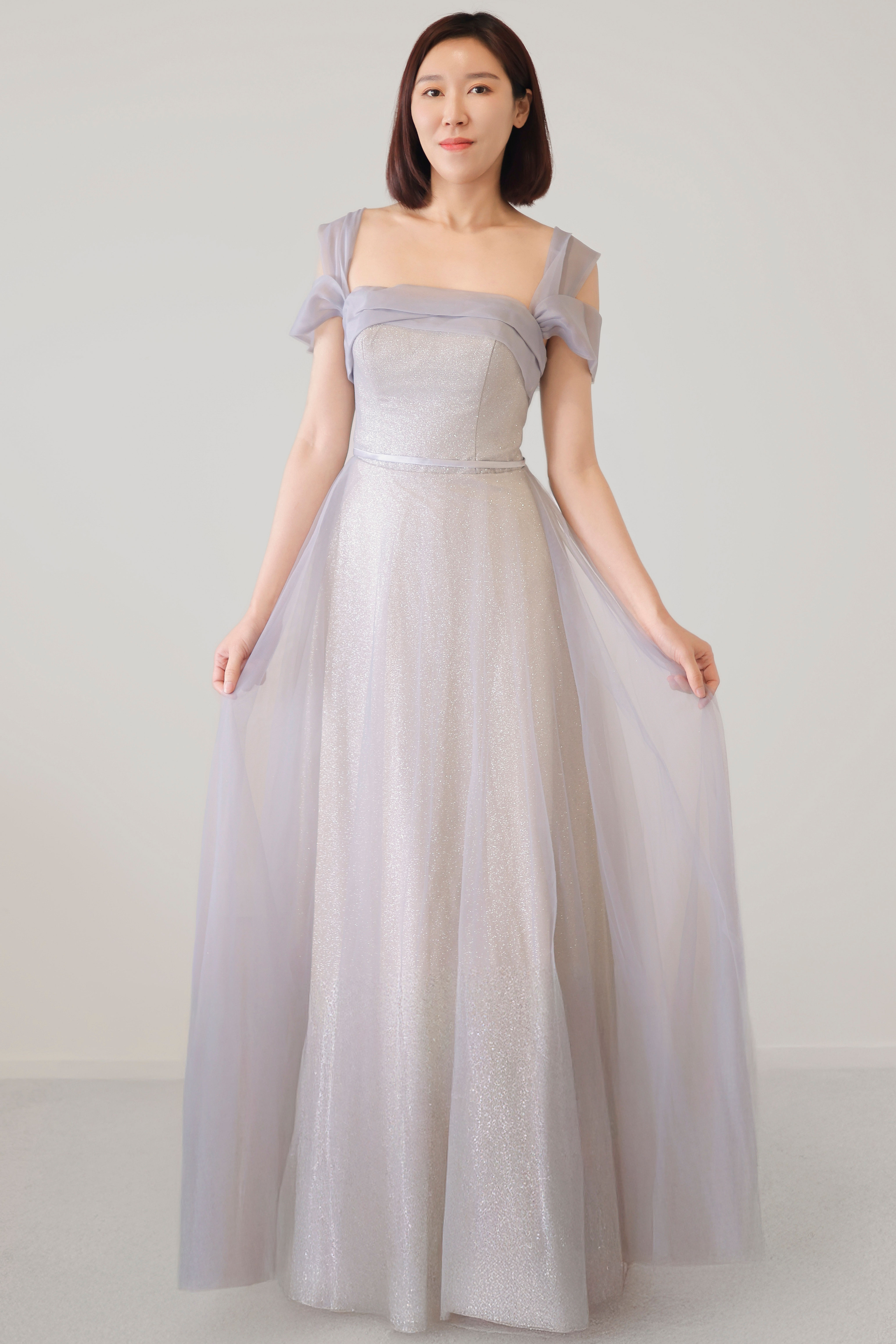 Lavender Shimmer Square Neck Gown
