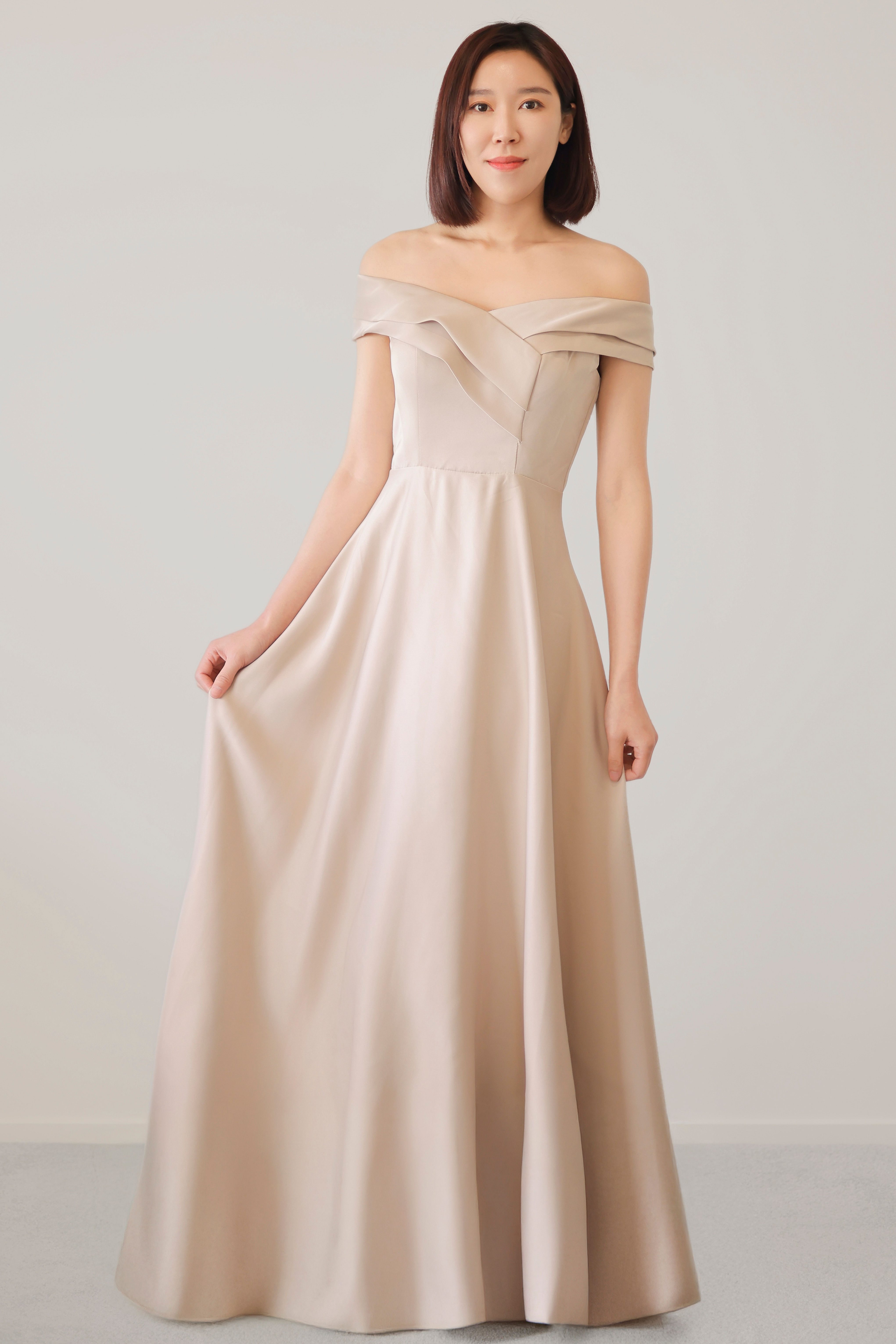 Champagne Off-Shoulder Classic Gown