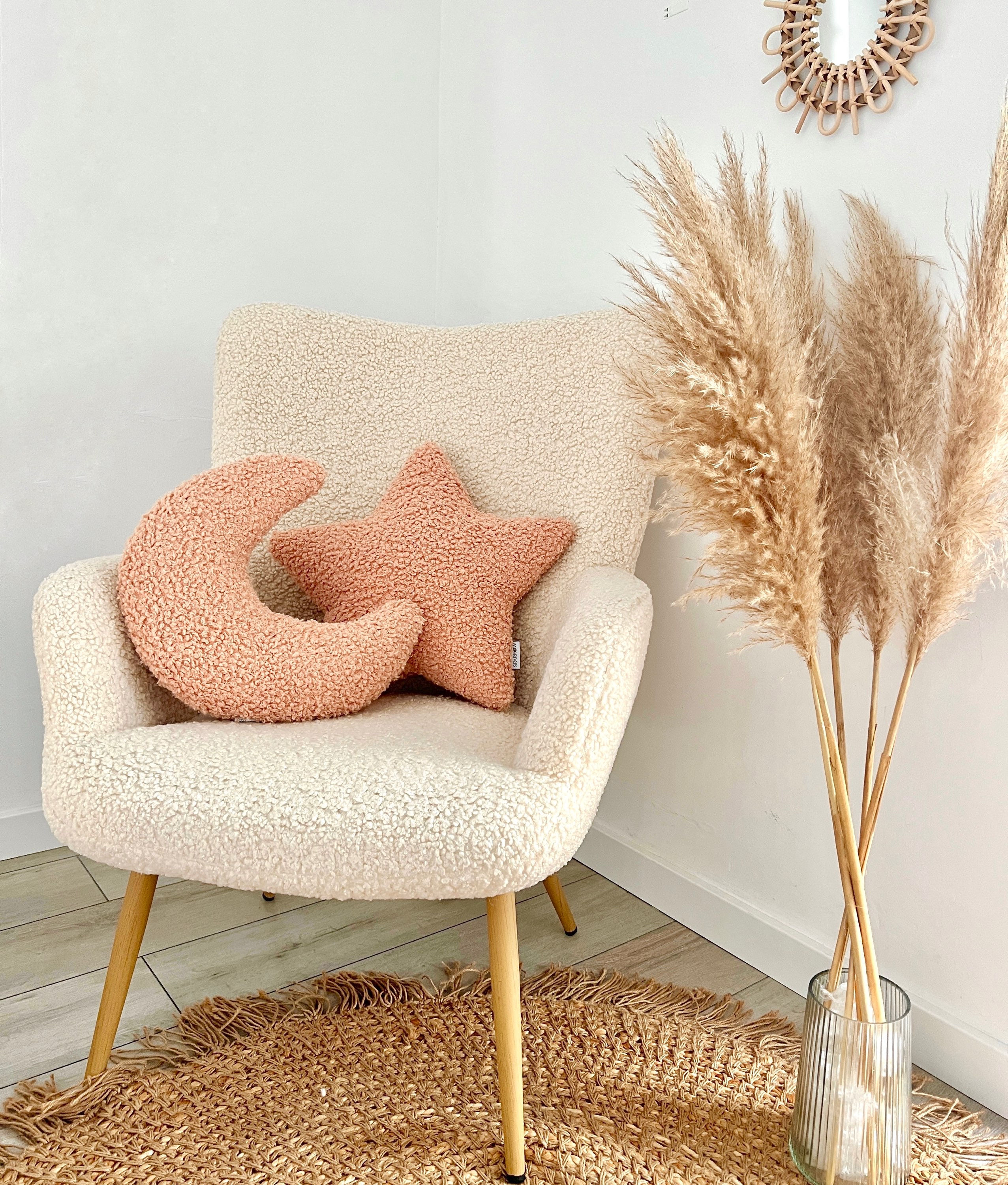 Poduszka gwiazdka boucle baranek | morela