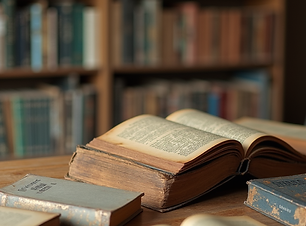 vintage books scattered on a wooden surface with clunes booktown signage.png